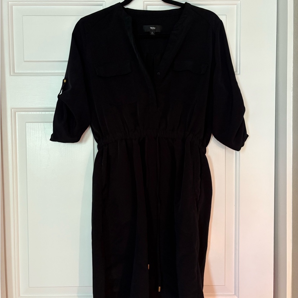 Black Cinch-Waist Cargo Dress